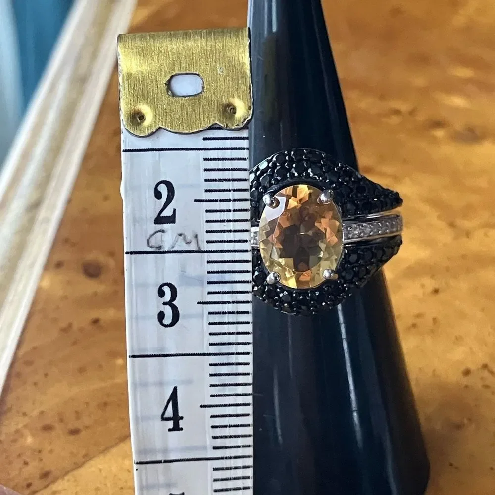 Natural Brazilian Citrine Black Spinel Ring Set Size 6